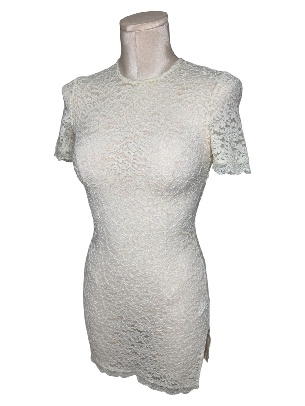 Ivory Lace Short Sleeve Mini Dress